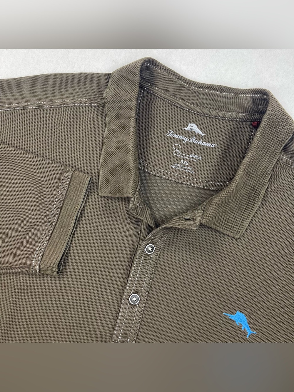 Tommy Bahama Polo Shirt Mens 3XB Brown Islandzone Supima Cotton Long Sleeve